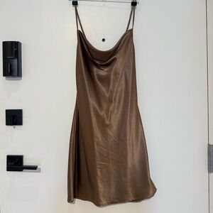 H&M Short Satin Slip Dress Brown
